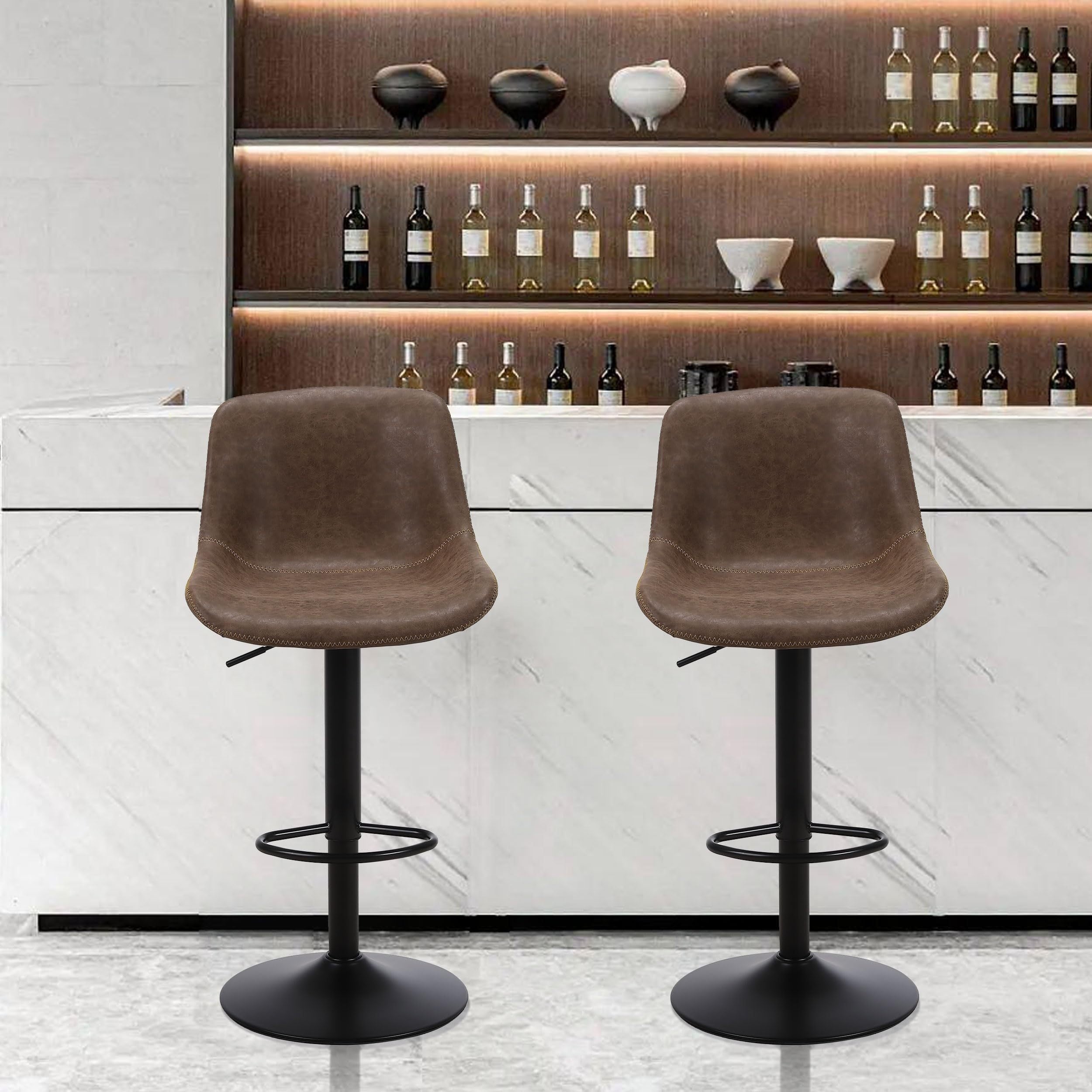 Swivel Bar Stool Set - Adjustable Height Modern Counter Stools for Kitchen, Pub & Entertaining, Armless In Brown\u002FDark Grey