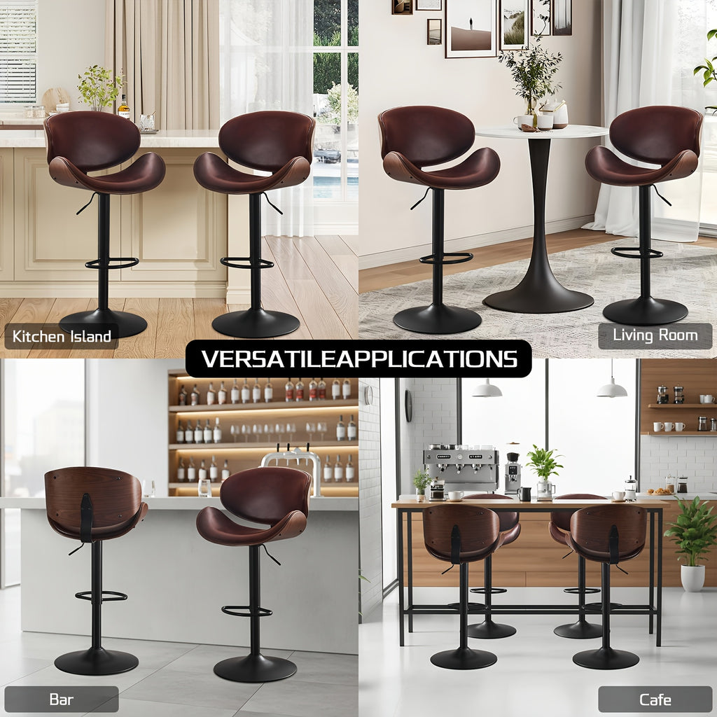 Bar Stools Set of 2\u002F4, Height-Adjustable Bar Stool Chairs, Faux Leather Upholstered Counter Height Wood Chairs with Ergonomic Backrest, Footrest And Sturdy Base, Fit for Kitchen Counter Dining Room Cafe