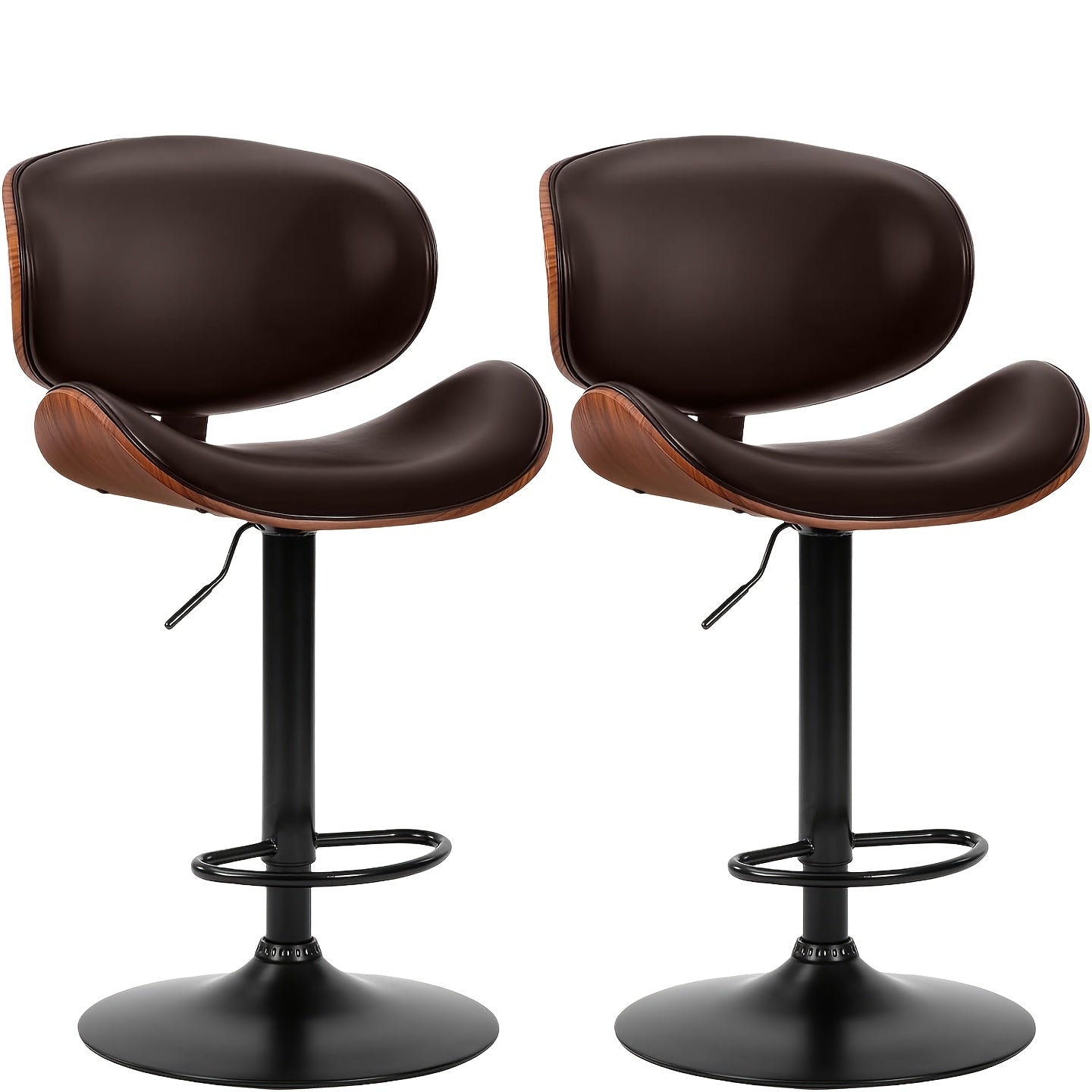 Two Piece for bar Stool Set with Adjustable Height, Featuring PU Leather Seat Cushion, Ergonomic Backrest, And Footrest, Plus Non-Slip Rubber Base Perfect for Bars And Home Kitchen Islands.