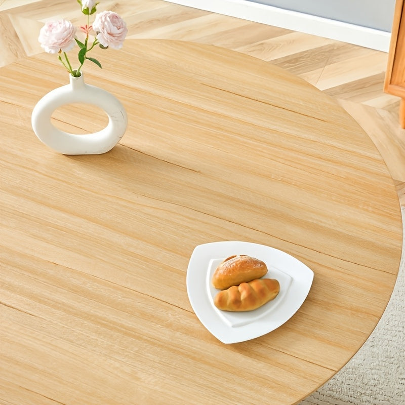 Modern Round Dining Table, 44.8'' Light Wood Finish MDF Tabletop with Conical Pedestal Base, Scandinavian Style Kitchen Dining Table for 4-6 People, Natural Oak Color, Space-Saving Design for Dining Room & Apartment