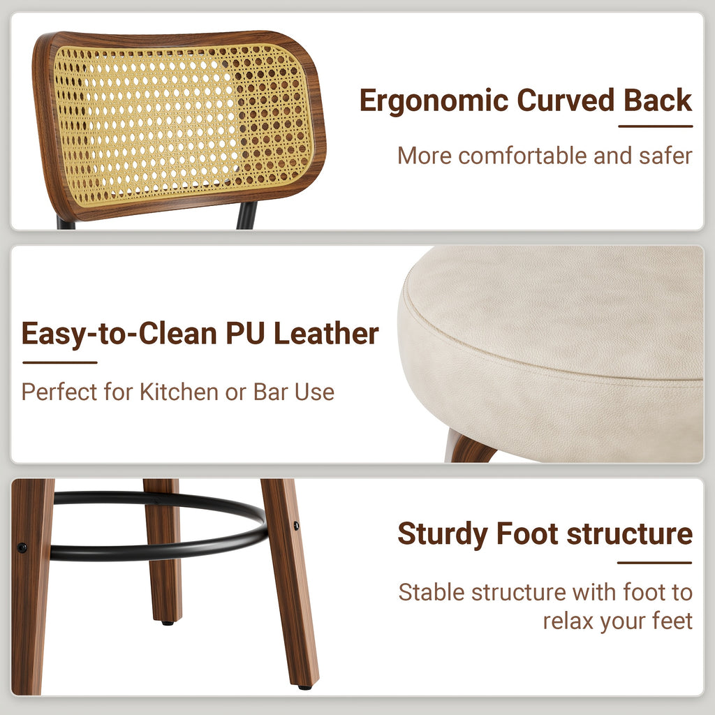 1\u002F2\u002F3\u002F4pcs High-End Faux Leather Bar Stools, 360° Swivel Counter Chairs with Thick Cushion, Curved Bentwood Legs & Durable Rubberwood Frame, Luxury Modern Seating for Kitchen & Dining