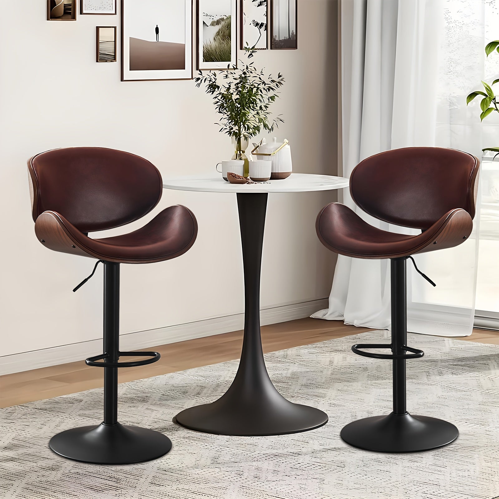 Bar Stools Set of 2\u002F4, Height-Adjustable Bar Stool Chairs, Faux Leather Upholstered Counter Height Wood Chairs with Ergonomic Backrest, Footrest And Sturdy Base, Fit for Kitchen Counter Dining Room Cafe