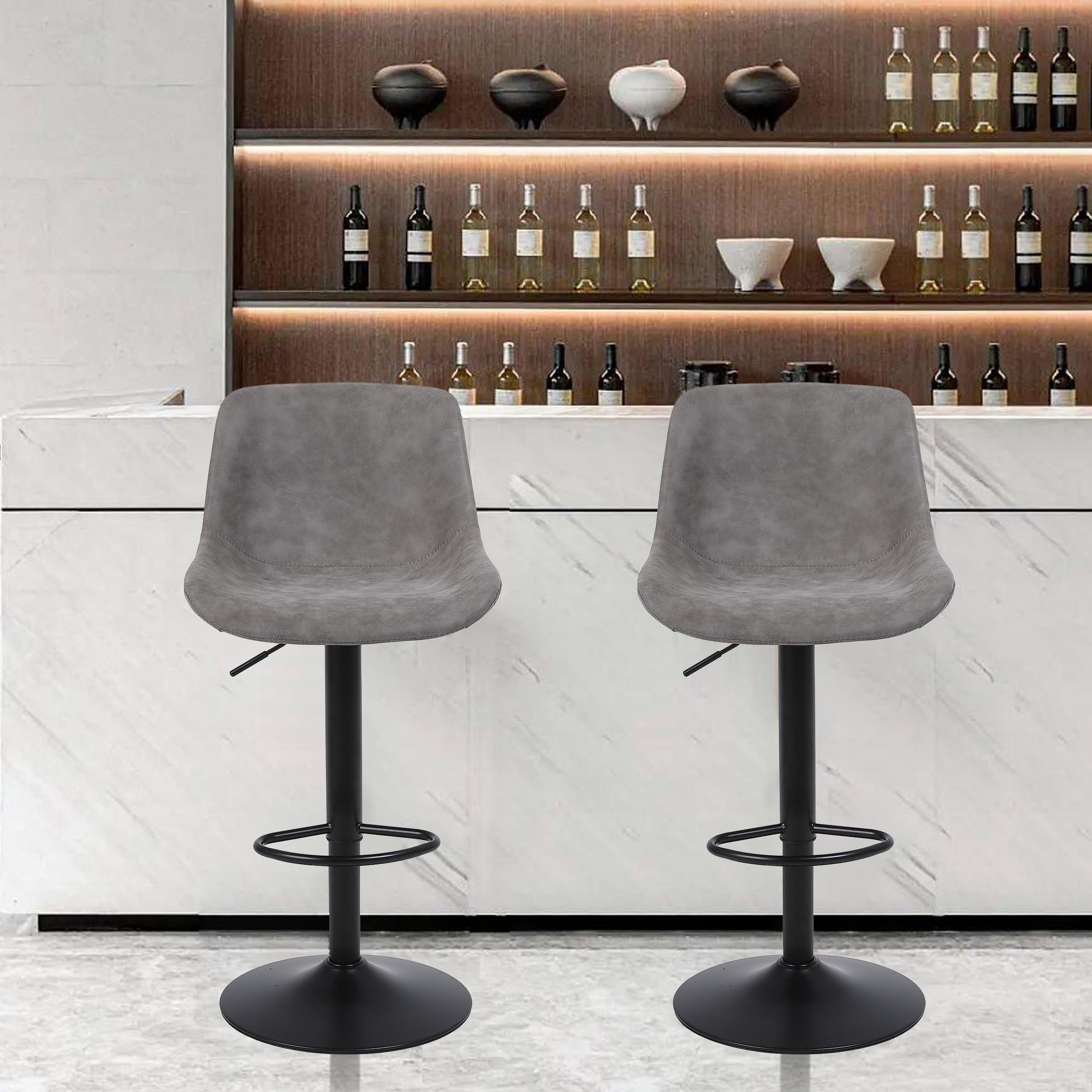 Swivel Bar Stool Set - Adjustable Height Modern Counter Stools for Kitchen, Pub & Entertaining, Armless In Brown\u002FDark Grey