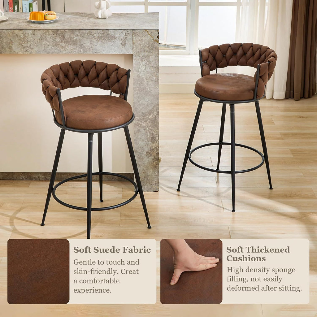 2\u002F4pcs Dark Brown Modern Bar Stool, Adjustable Faux Leather Upholstered Swivel CounterStools with Woven Back, for Restaurant, Cafe, Modern Bar Stool, Thickened Seat Cushion Souare Lsland Barstools with Back