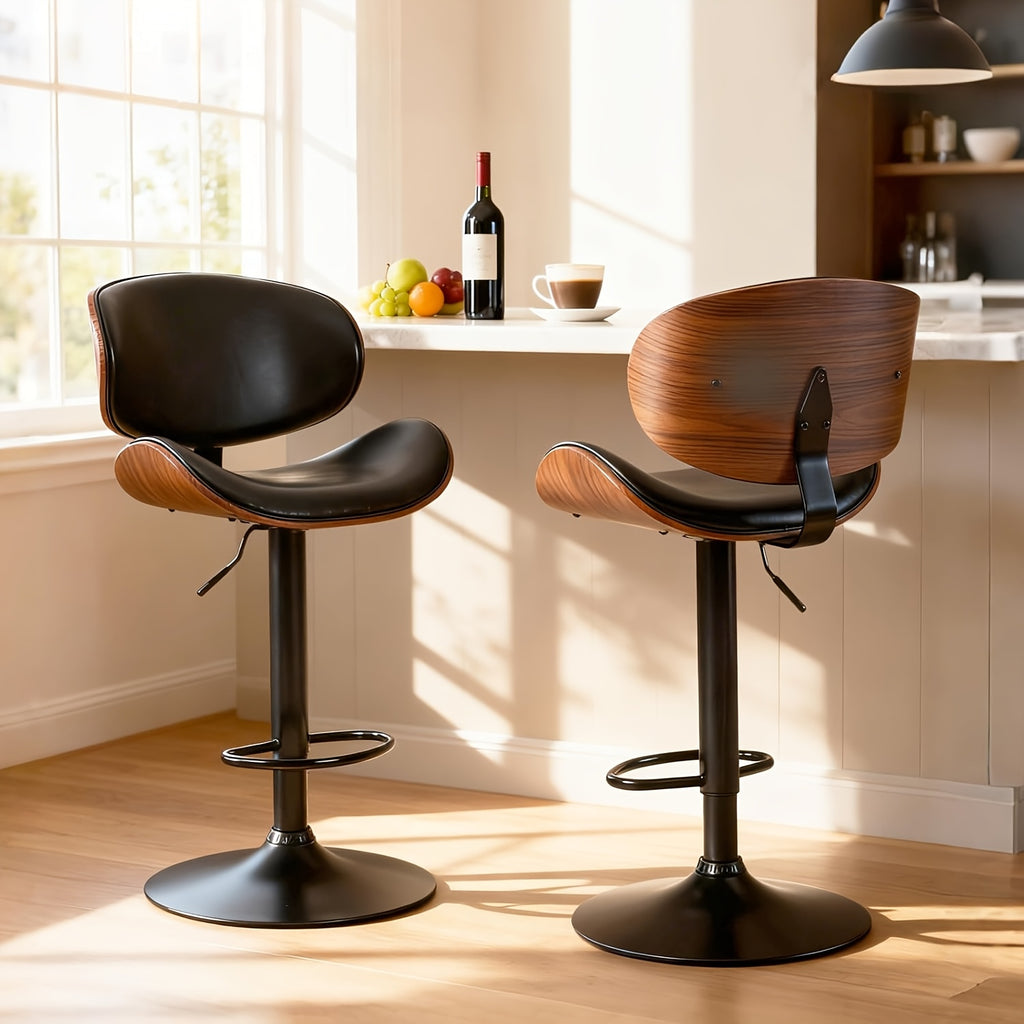 Two Piece for bar Stool Set with Adjustable Height, Featuring PU Leather Seat Cushion, Ergonomic Backrest, And Footrest, Plus Non-Slip Rubber Base Perfect for Bars And Home Kitchen Islands.