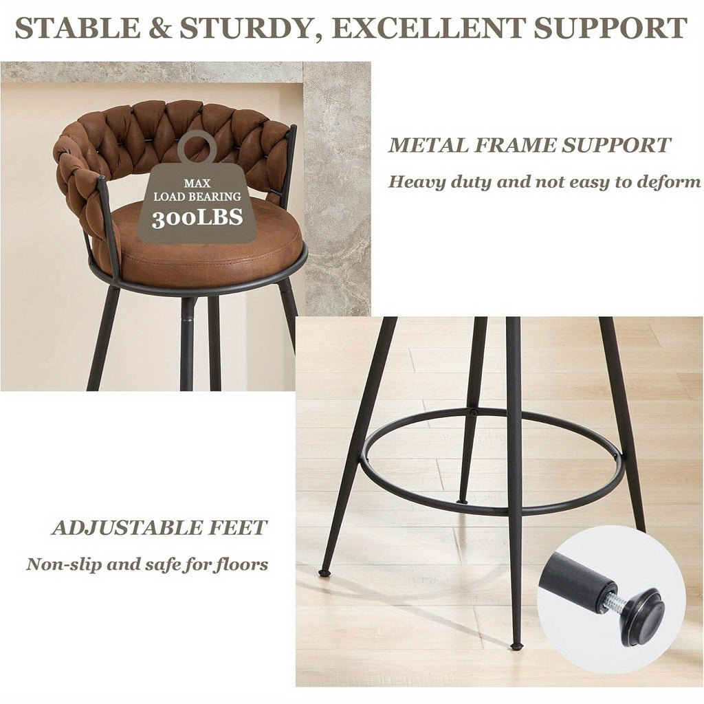 2\u002F4pcs Dark Brown Modern Bar Stool, Adjustable Faux Leather Upholstered Swivel CounterStools with Woven Back, for Restaurant, Cafe, Modern Bar Stool, Thickened Seat Cushion Souare Lsland Barstools with Back