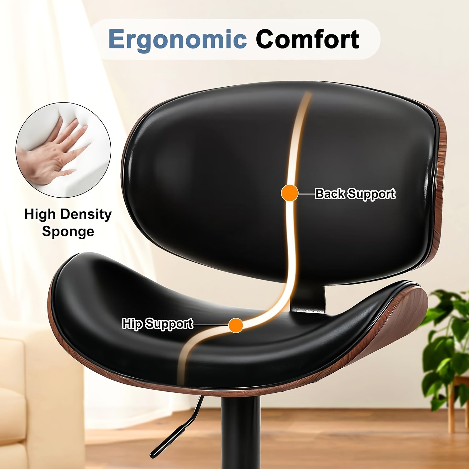 Two Piece for bar Stool Set with Adjustable Height, Featuring PU Leather Seat Cushion, Ergonomic Backrest, And Footrest, Plus Non-Slip Rubber Base Perfect for Bars And Home Kitchen Islands.
