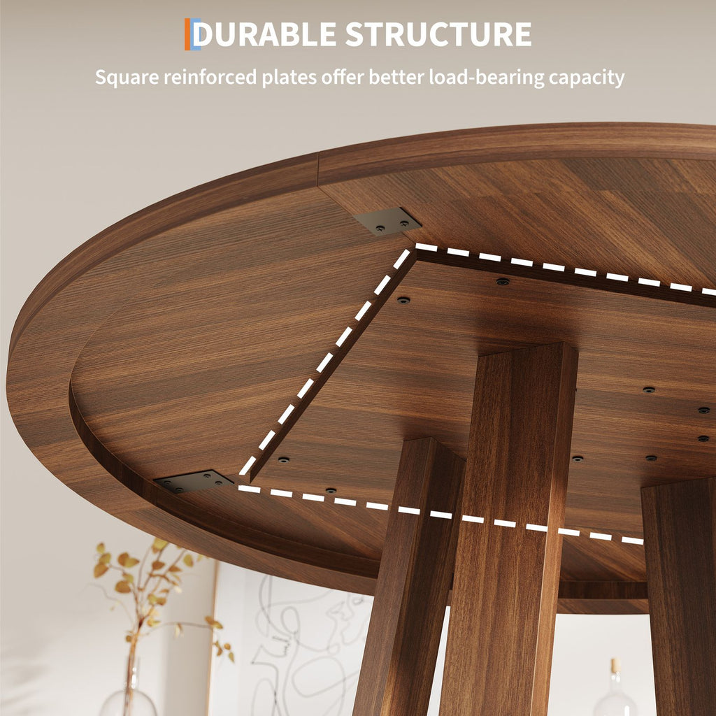 New Upgraded Dining Room Table Round Dining Table with Four Square Pillars, P2\u002F PB Model, Dual-Sided Melamine Surface, 30mm Faux Thickness Design, Pack of 1