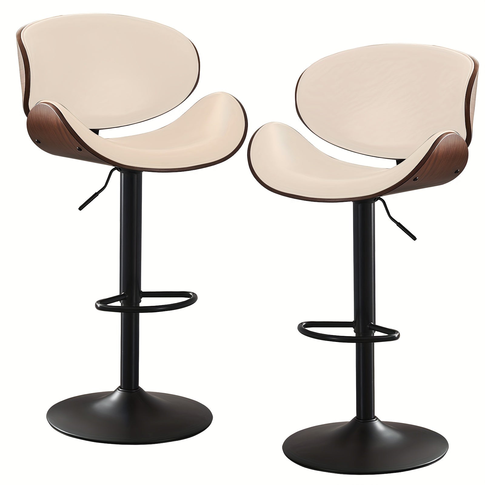 Bar Stools Set of 2\u002F4, Height-Adjustable Bar Stool Chairs, Faux Leather Upholstered Counter Height Wood Chairs with Ergonomic Backrest, Footrest And Sturdy Base, Fit for Kitchen Counter Dining Room Cafe