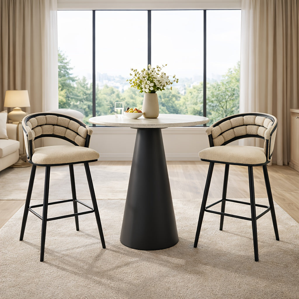 Bar Stools Set Of 2, Modern Velvet Counter Height Upholstered Bar Chairs with Soft Padded Seat And Backrest, Black Iron Legs Kitchen Island Stools, Luxury Breakfast Bar Chairs for Kitchen, Dining Room, Apartment, Home Bar