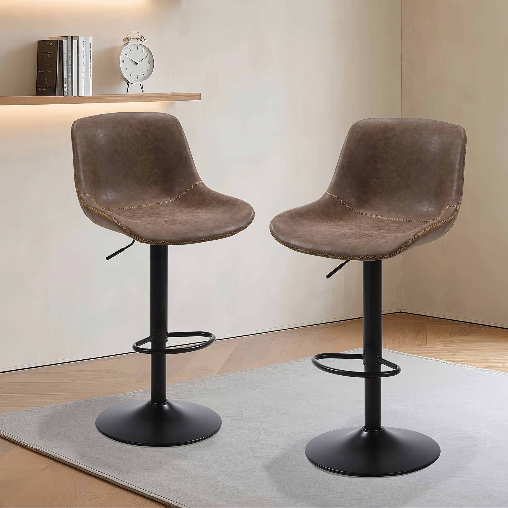 Swivel Bar Stool Set - Adjustable Height Modern Counter Stools for Kitchen, Pub & Entertaining, Armless In Brown\u002FDark Grey