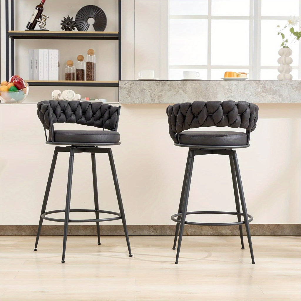 2\u002F4pcs Dark Brown Modern Bar Stool, Adjustable Faux Leather Upholstered Swivel CounterStools with Woven Back, for Restaurant, Cafe, Modern Bar Stool, Thickened Seat Cushion Souare Lsland Barstools with Back