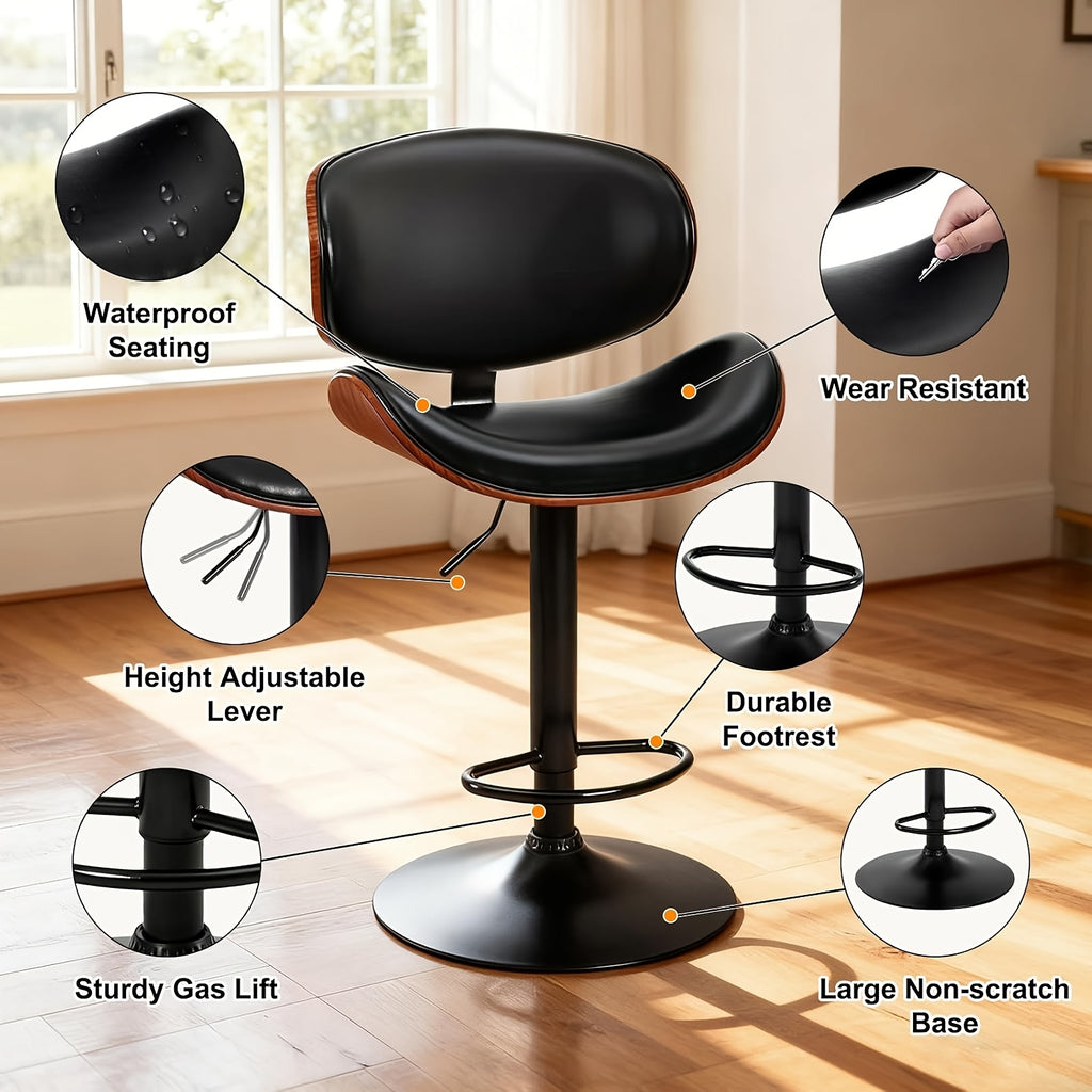 Two Piece for bar Stool Set with Adjustable Height, Featuring PU Leather Seat Cushion, Ergonomic Backrest, And Footrest, Plus Non-Slip Rubber Base Perfect for Bars And Home Kitchen Islands.
