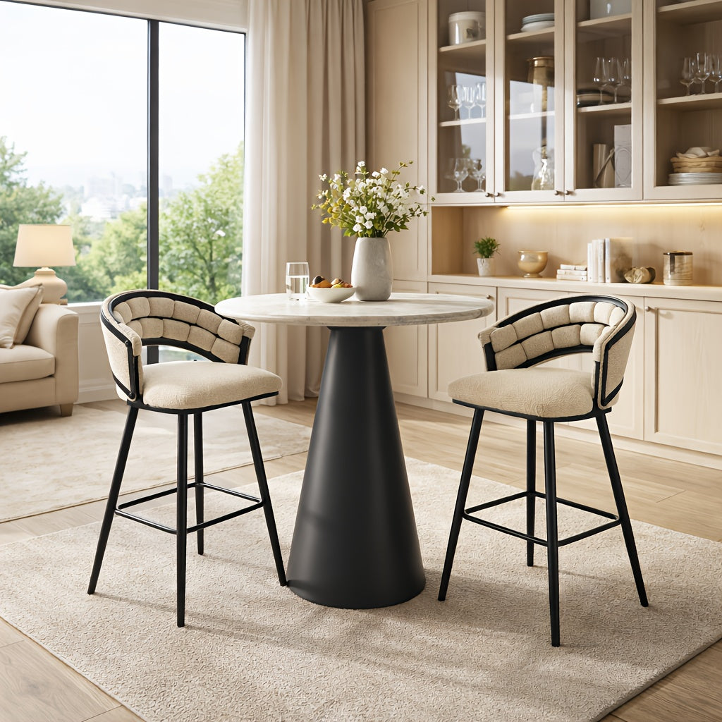 Bar Stools Set Of 2, Modern Velvet Counter Height Upholstered Bar Chairs with Soft Padded Seat And Backrest, Black Iron Legs Kitchen Island Stools, Luxury Breakfast Bar Chairs for Kitchen, Dining Room, Apartment, Home Bar