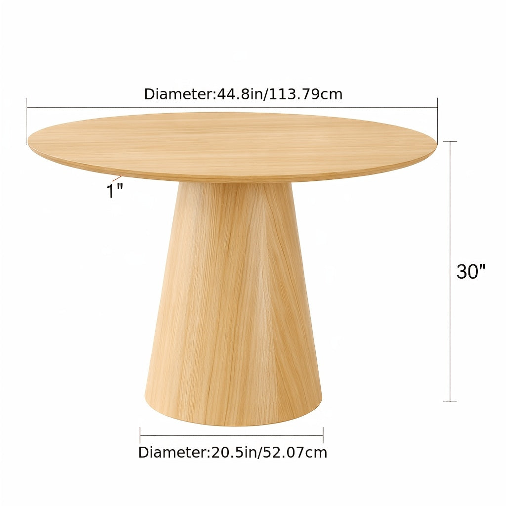 Modern Round Dining Table, 44.8'' Light Wood Finish MDF Tabletop with Conical Pedestal Base, Scandinavian Style Kitchen Dining Table for 4-6 People, Natural Oak Color, Space-Saving Design for Dining Room & Apartment